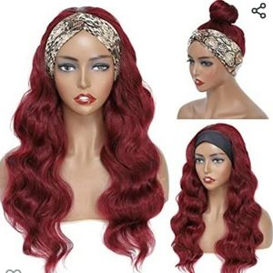 24 Inch Synthetic Body Wave Burgundy Red Headband Wig includes One Headband